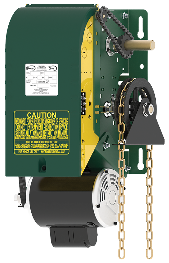 Manaras Opera-H heavy-duty jackshaft with Hoist-a-Matic chain hoist